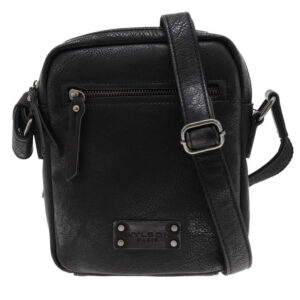 wylson sacoche en cuir noir a bandouliere ajustable et compartiment zippe